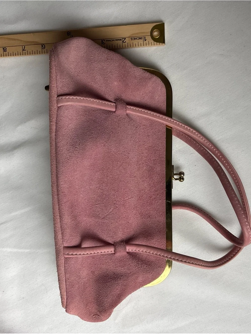 American Vintage Pink Suede Frame Clutch with Gold Trim